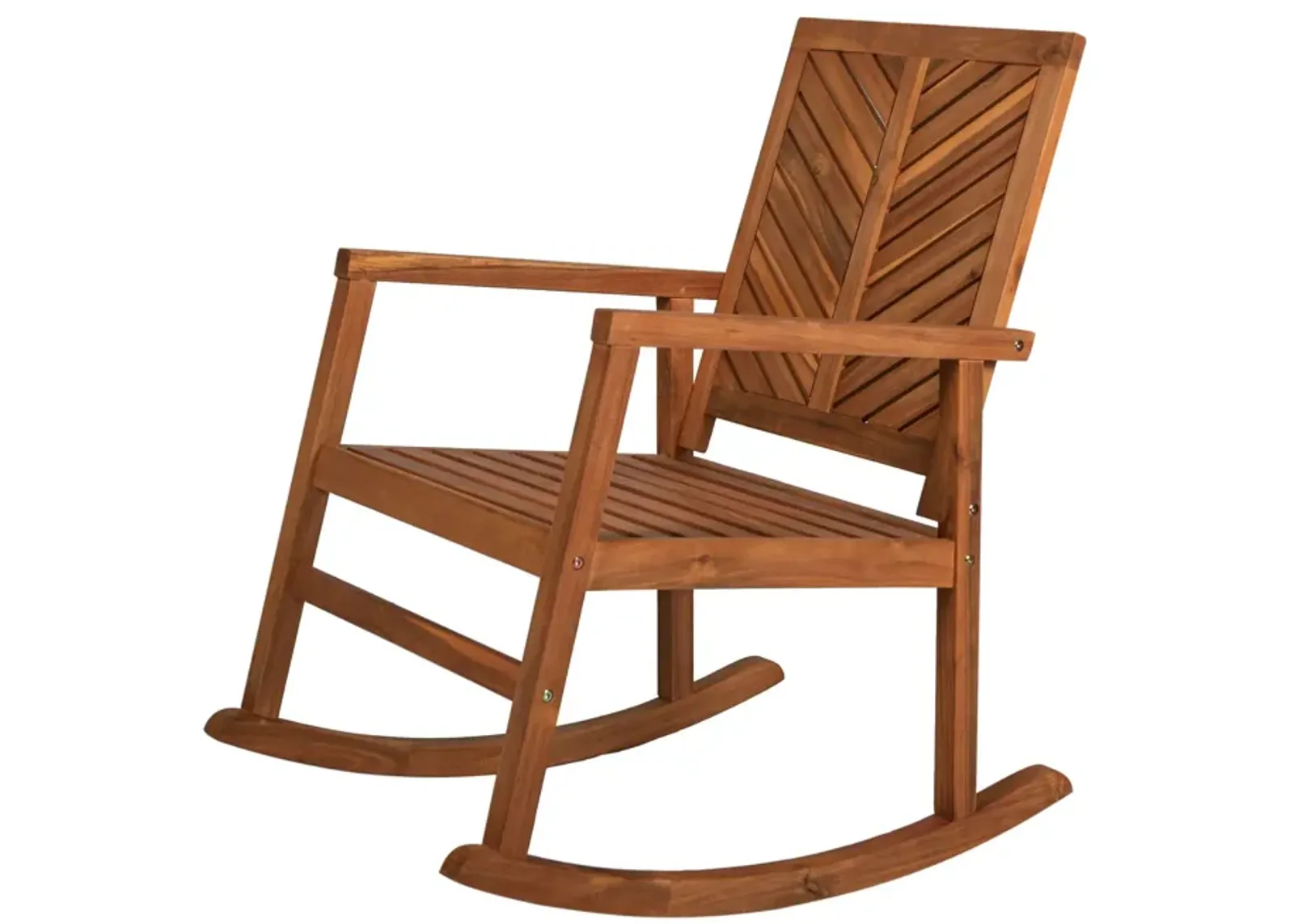 Ned Modern Chevron Back Acacia Wood Patio Outdoor Rocking Chair