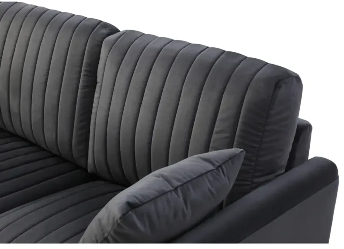 Mid-Century Tufted 3-Seat Sofa with Pillows, Black