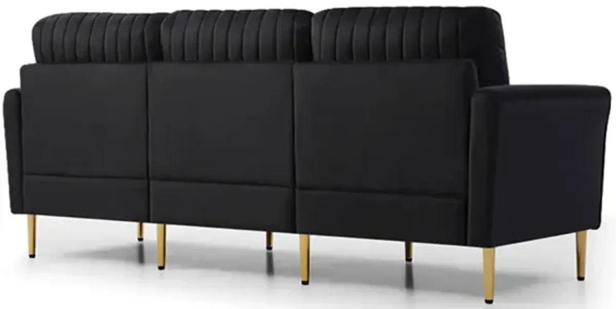 Mid-Century Tufted 3-Seat Sofa with Pillows, Black