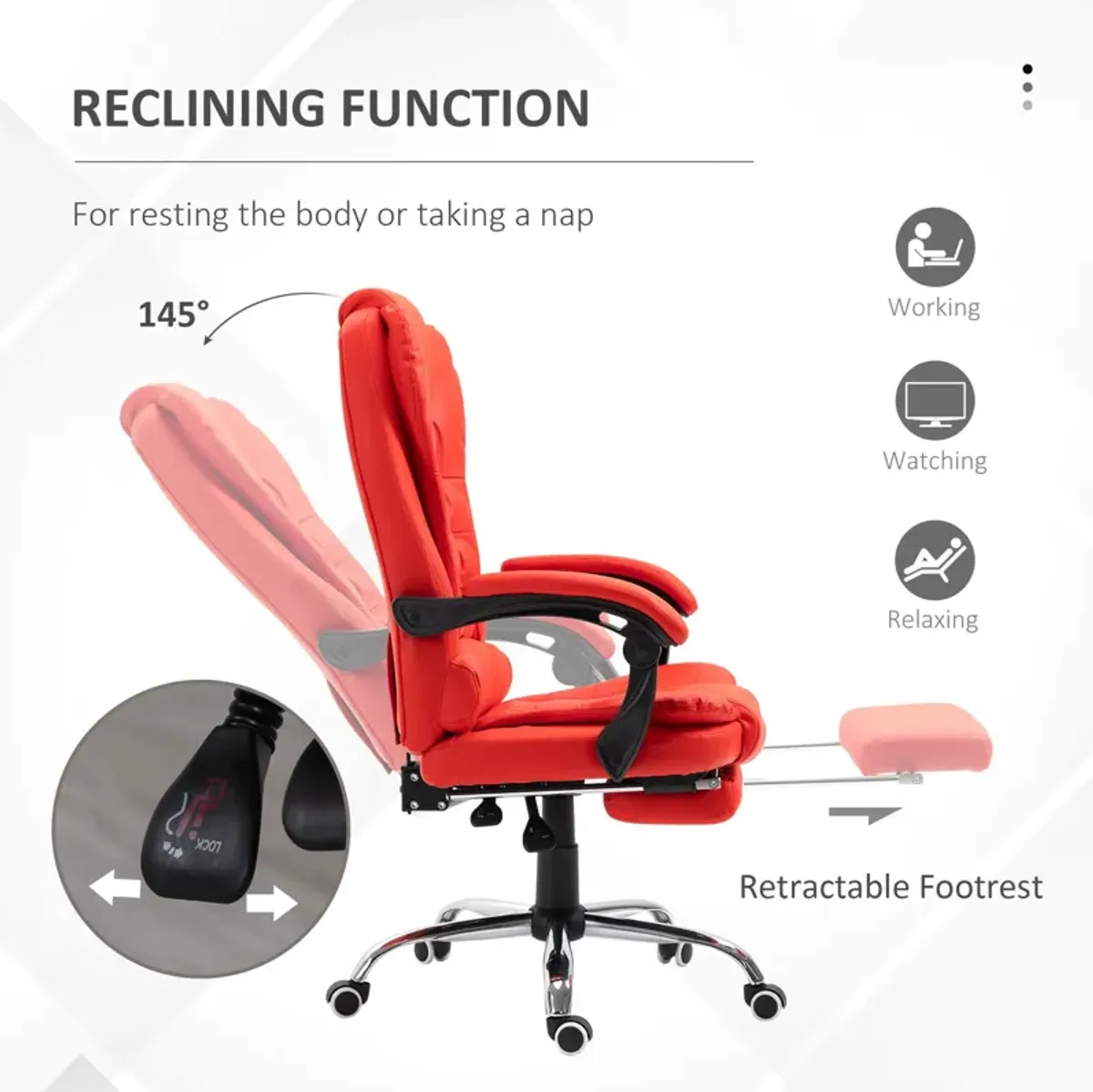 Red Executive Chair: High Back PU Leather Office Chair with Footrest