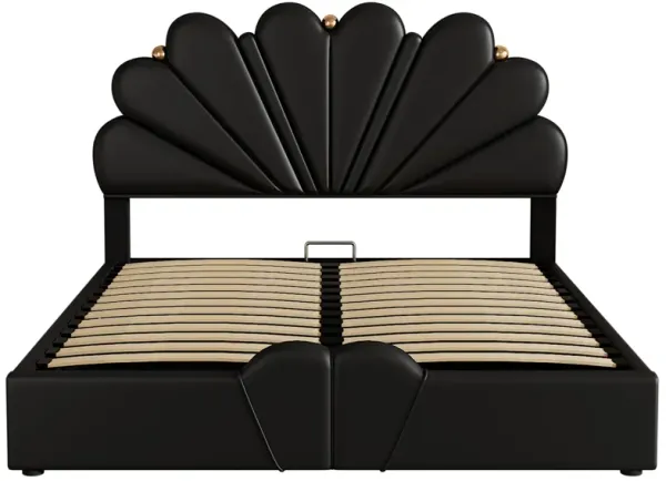 Upholstered Queen-size Platform Bed with Hydraulic Storage & Metal Balls