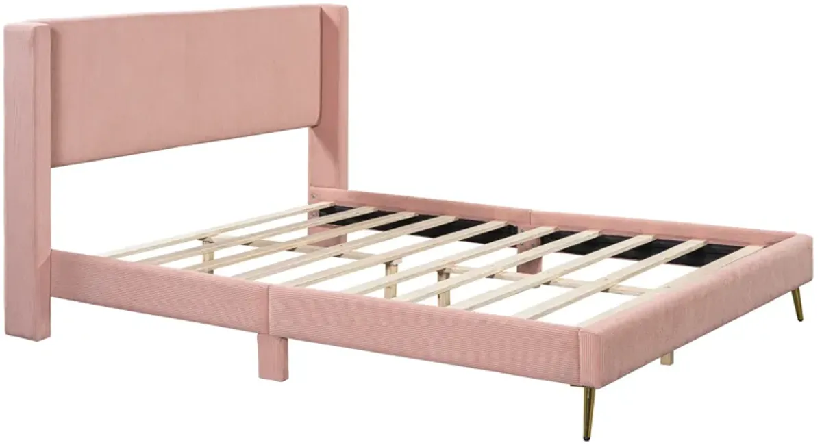 Merax Corduroy Platform Bed with Metal Legs