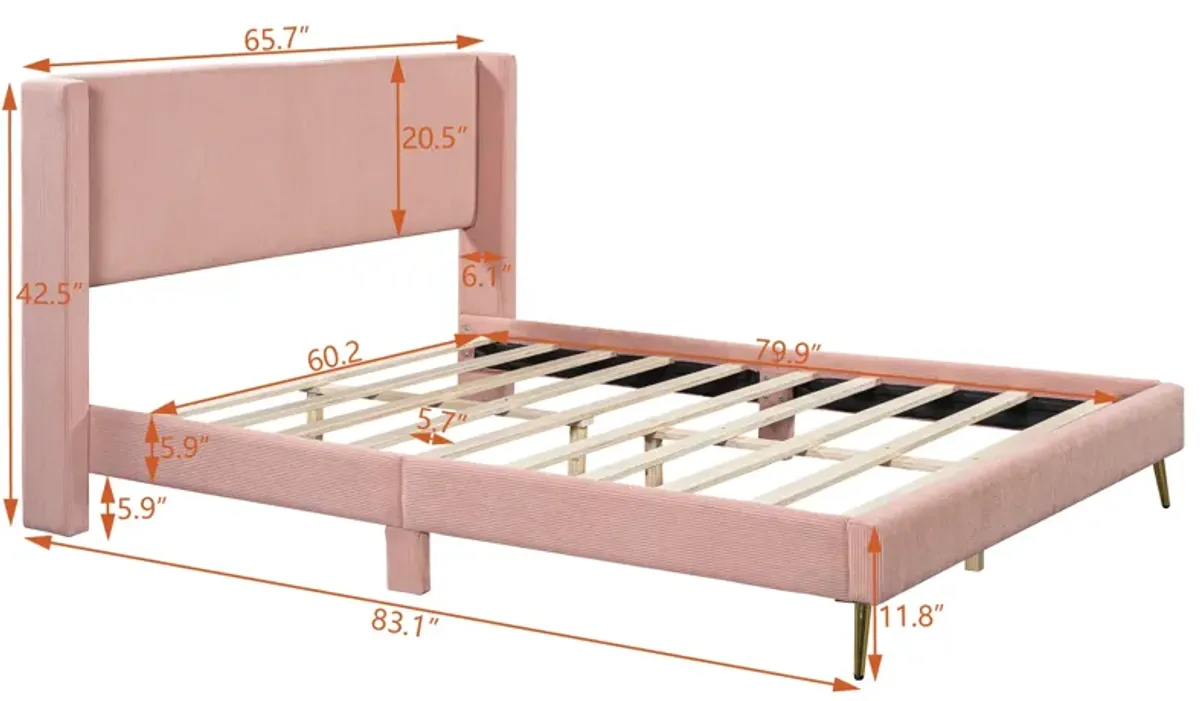 Merax Corduroy Platform Bed with Metal Legs