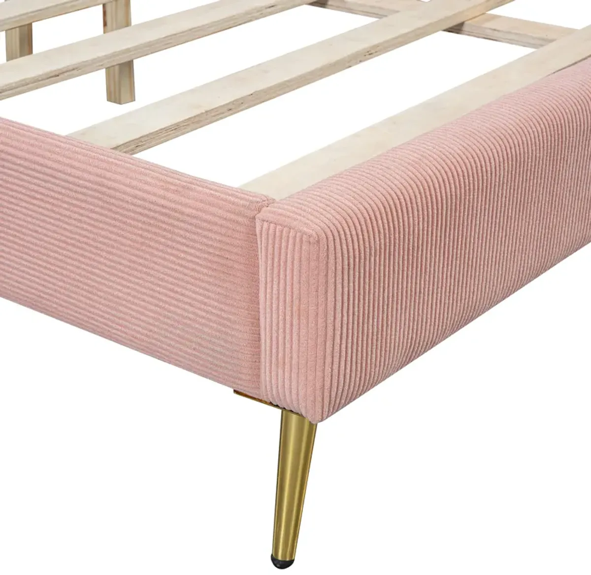 Merax Corduroy Platform Bed with Metal Legs