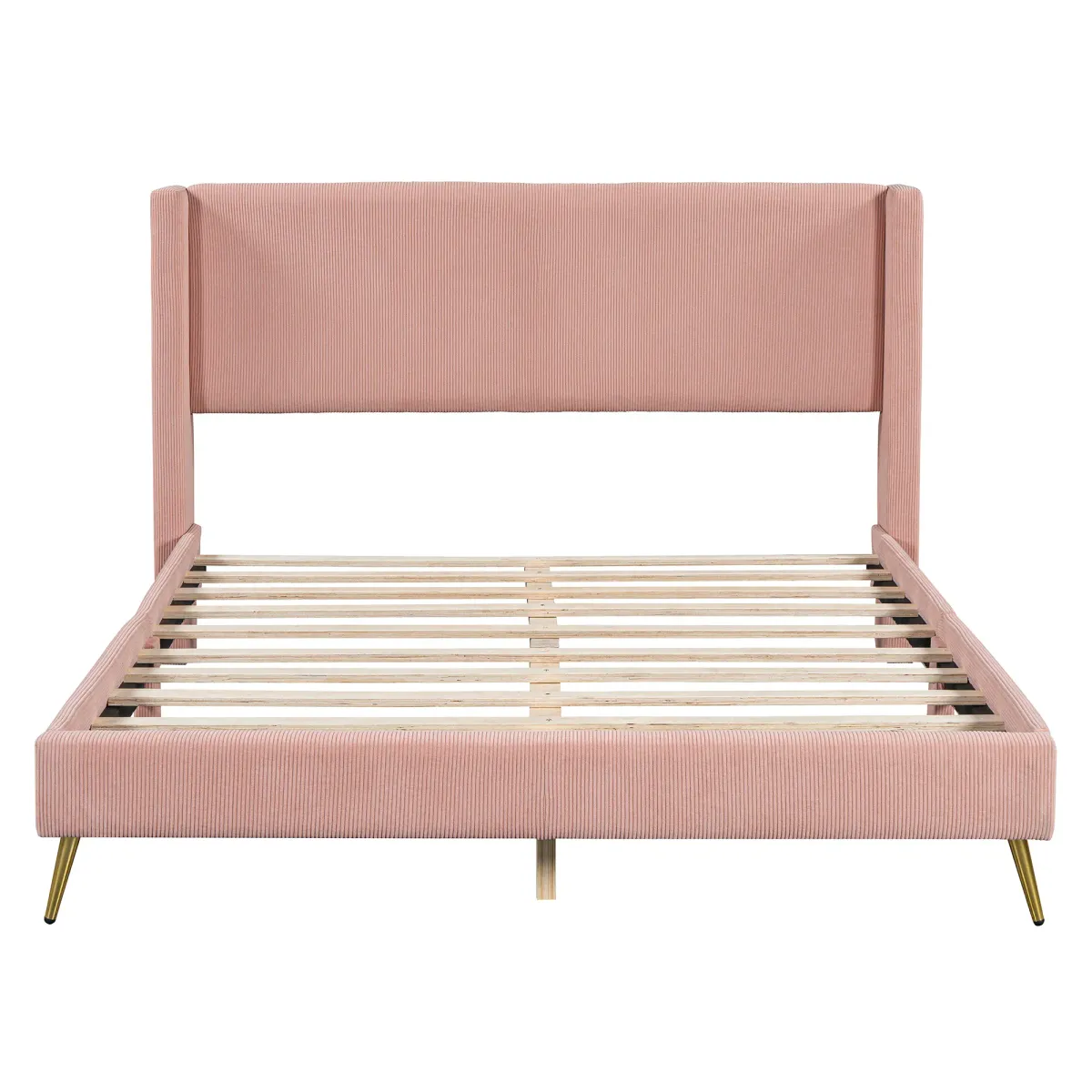 Merax Corduroy Platform Bed with Metal Legs