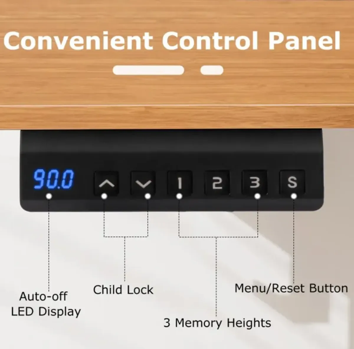 Hivvago Electric Standing Desk with 3 Memory Height Settings and 2 Hanging Hooks & Cable Management