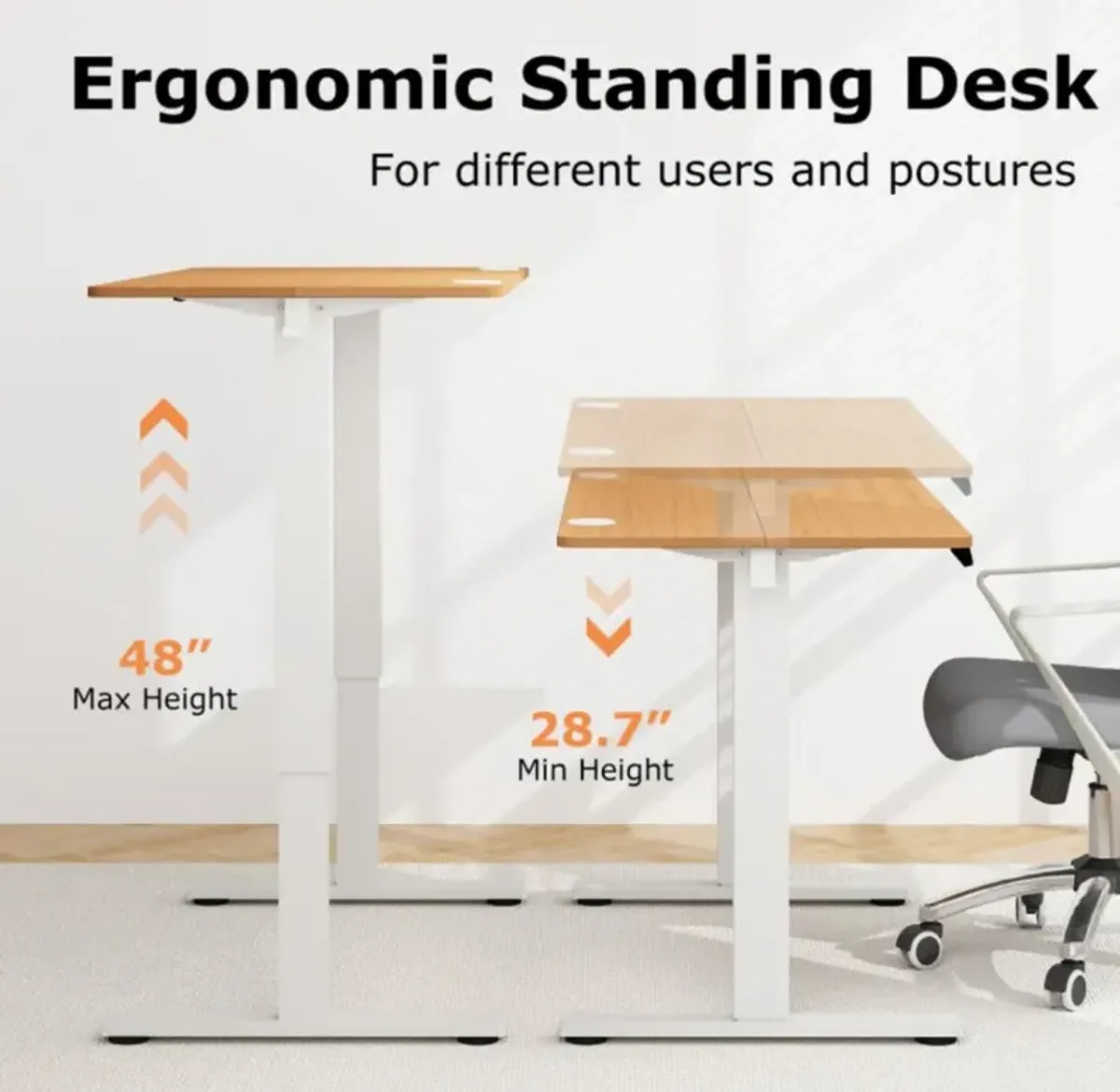 Hivvago Electric Standing Desk with 3 Memory Height Settings and 2 Hanging Hooks & Cable Management