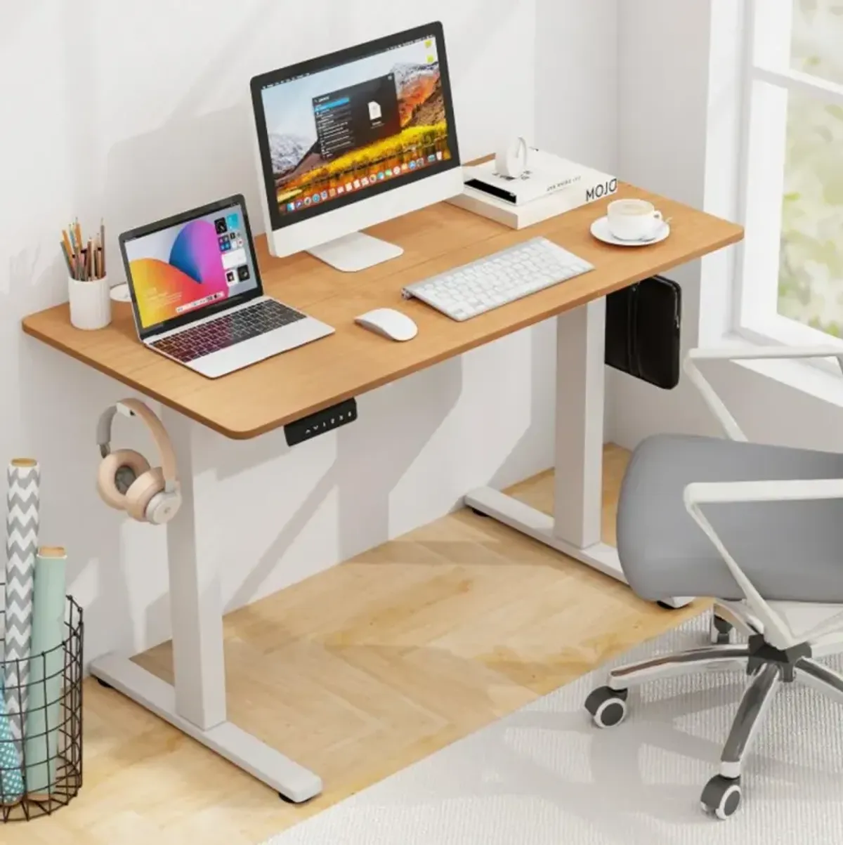 Hivvago Electric Standing Desk with 3 Memory Height Settings and 2 Hanging Hooks & Cable Management