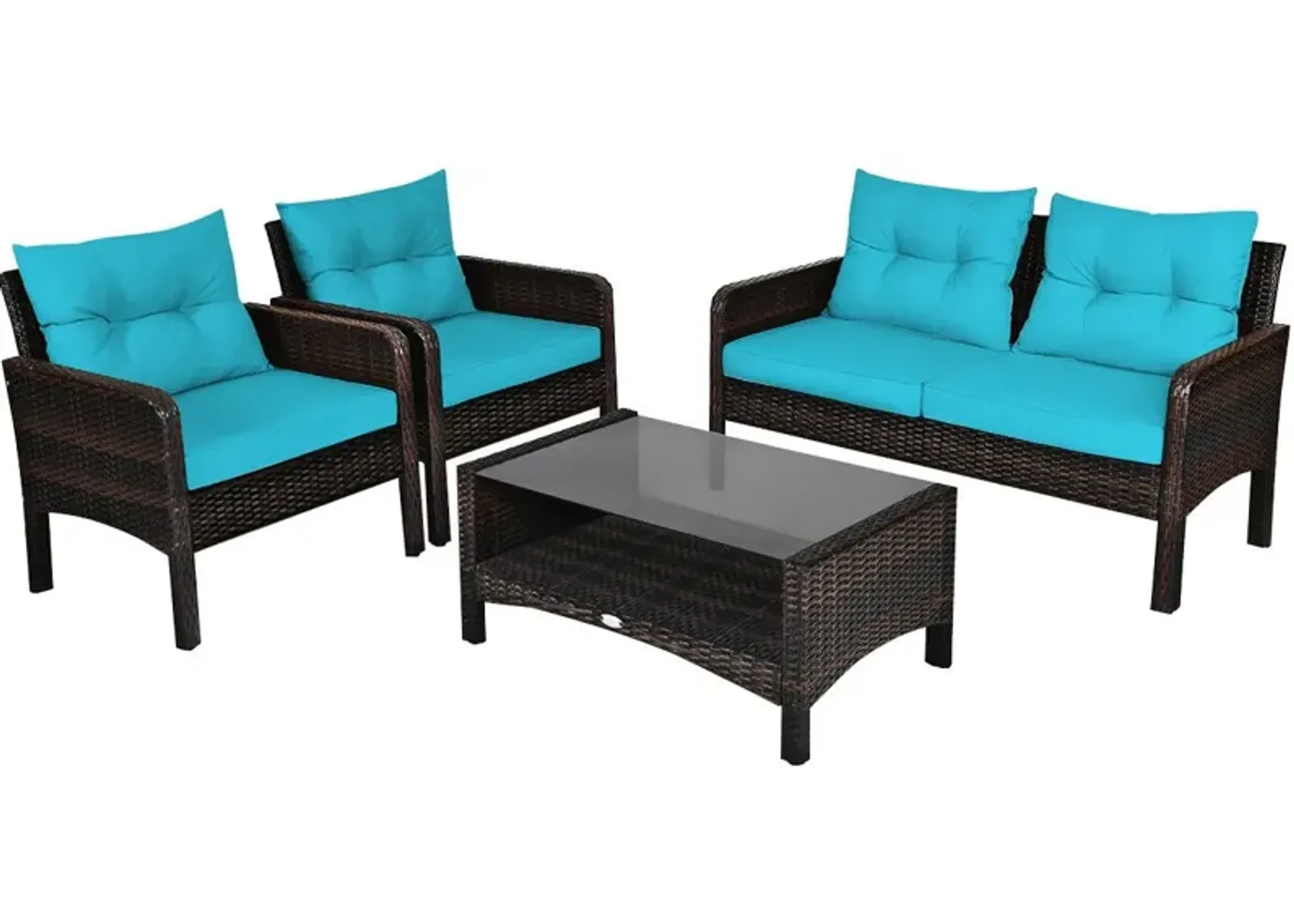 4 Pieces Outdoor Rattan Wicker Loveseat Furniture Set with Cushions