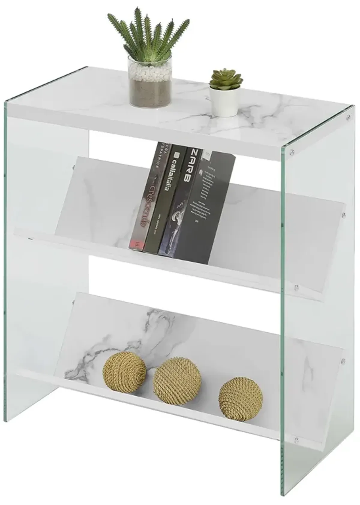 Convenience Concepts Soho Bookcase, White Faux Marble / Glass