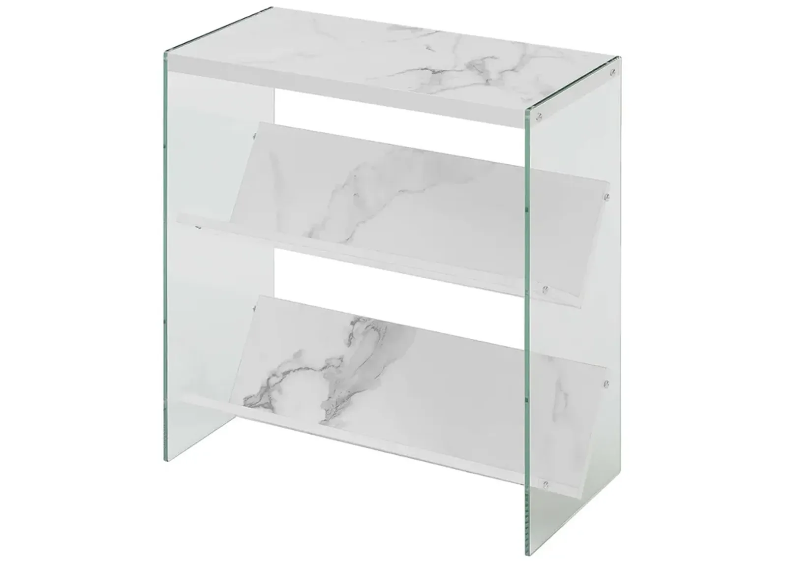 Convenience Concepts Soho Bookcase, White Faux Marble / Glass