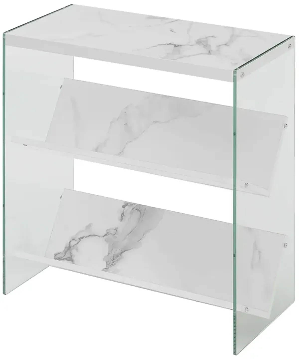 Convenience Concepts Soho Bookcase, White Faux Marble / Glass