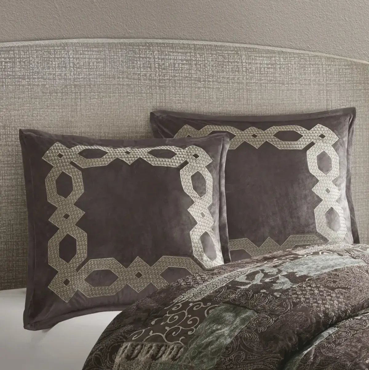 Gracie Mills Mallor Geometric Embroidered Velvet European Pillow Sham