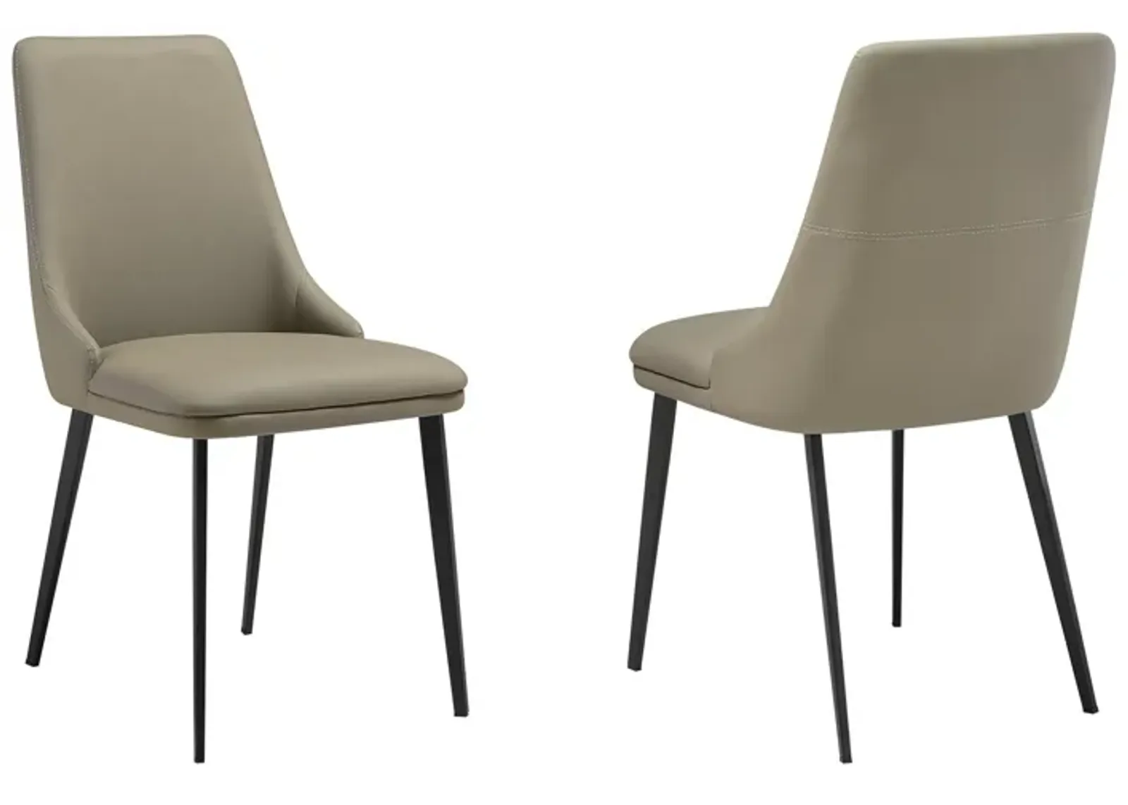 Lia 23 Inch Dining Chair Set of 2, Taupe Gray Faux Leather, Black Legs - Benzara