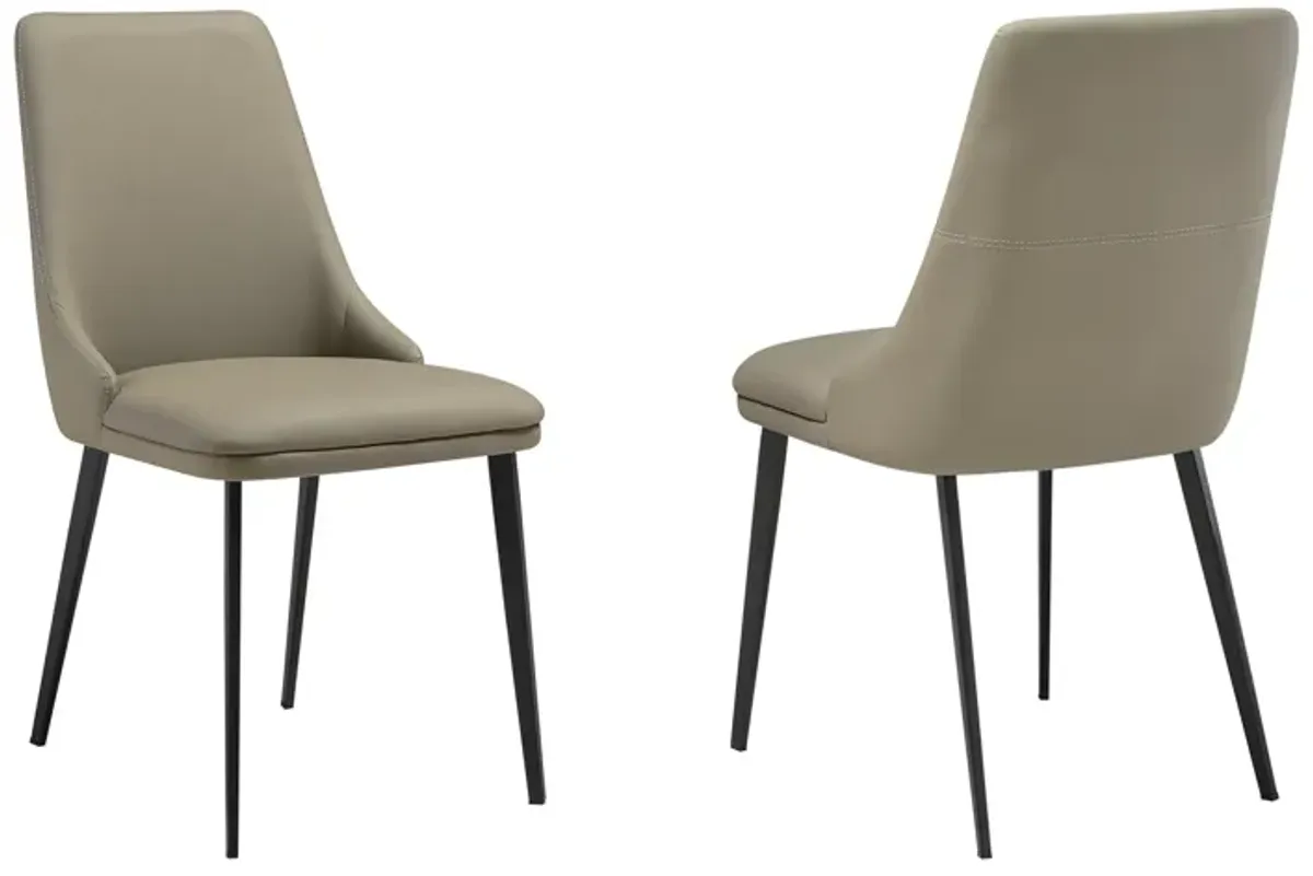 Lia 23 Inch Dining Chair Set of 2, Taupe Gray Faux Leather, Black Legs - Benzara