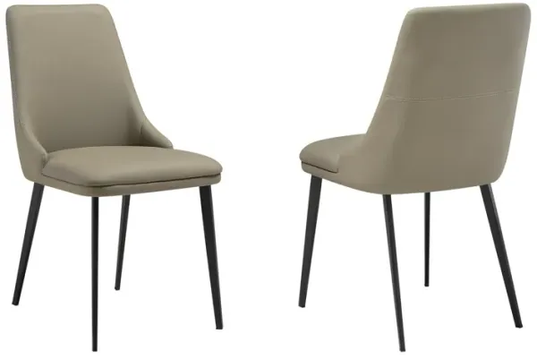 Lia 23 Inch Dining Chair Set of 2, Taupe Gray Faux Leather, Black Legs - Benzara