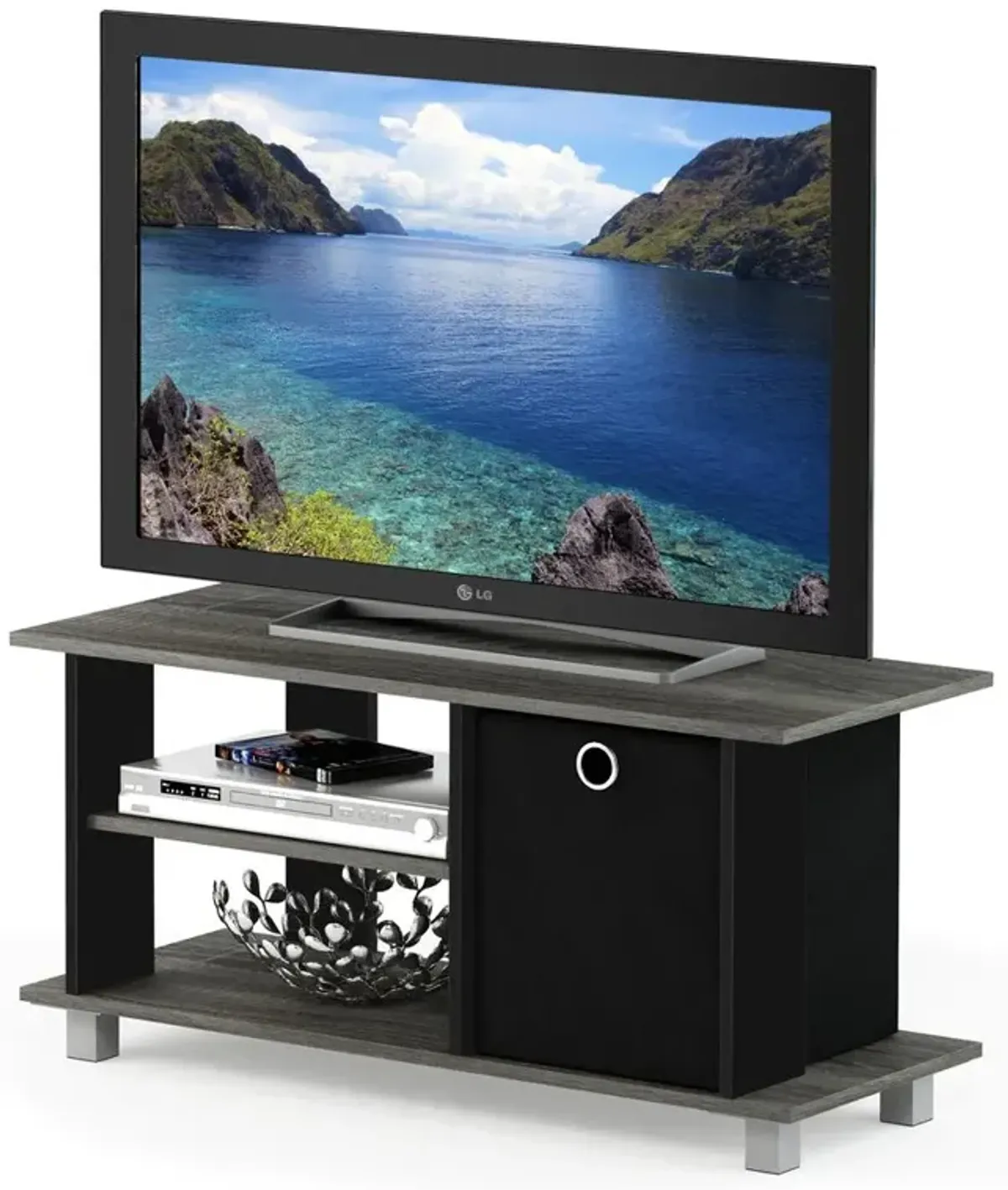 Furinno Simplistic TV Entertainment Center with Bin Drawers, French Oak/Black