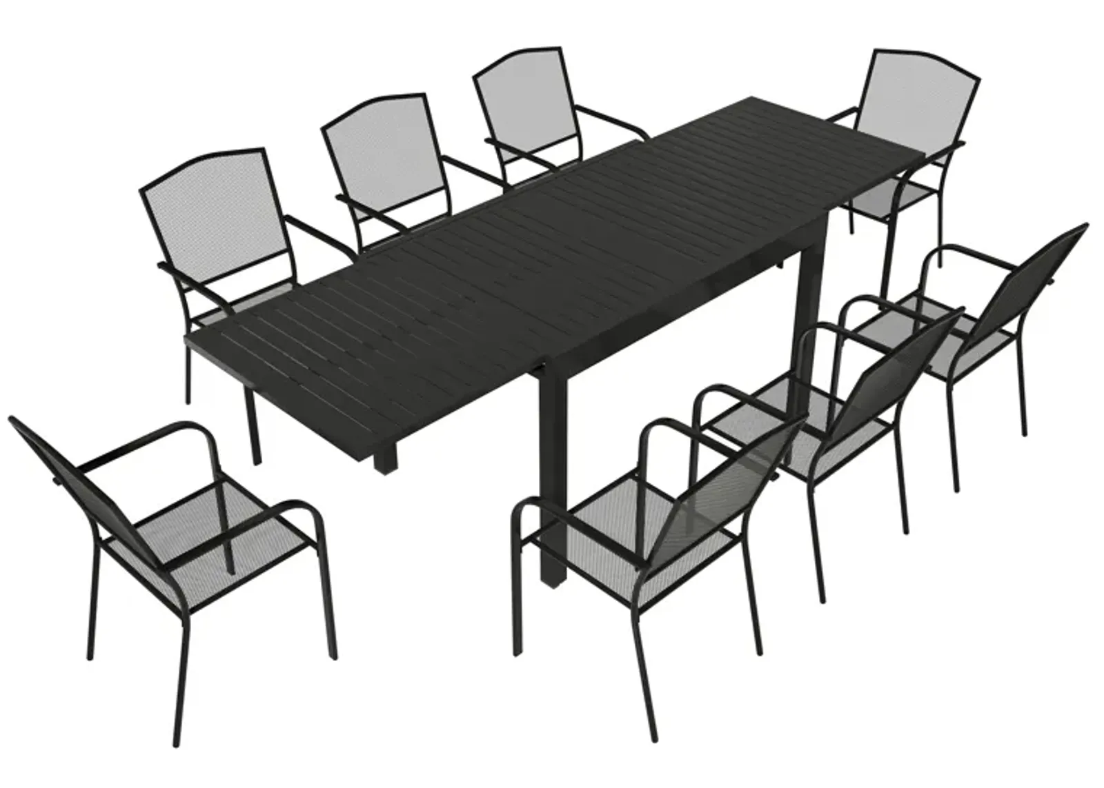 MONDAWE 9-Piece Extra Large Aluminum Telescopic Table And Chair Set With 8 Pcs Steel Mesh Dining Chairs, Black