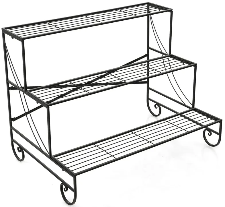 3-Tier Mental Plant Stand with Grid Shelf