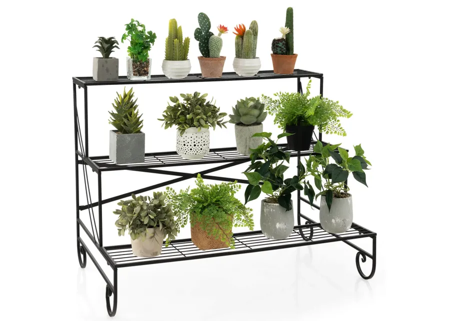 3-Tier Mental Plant Stand with Grid Shelf