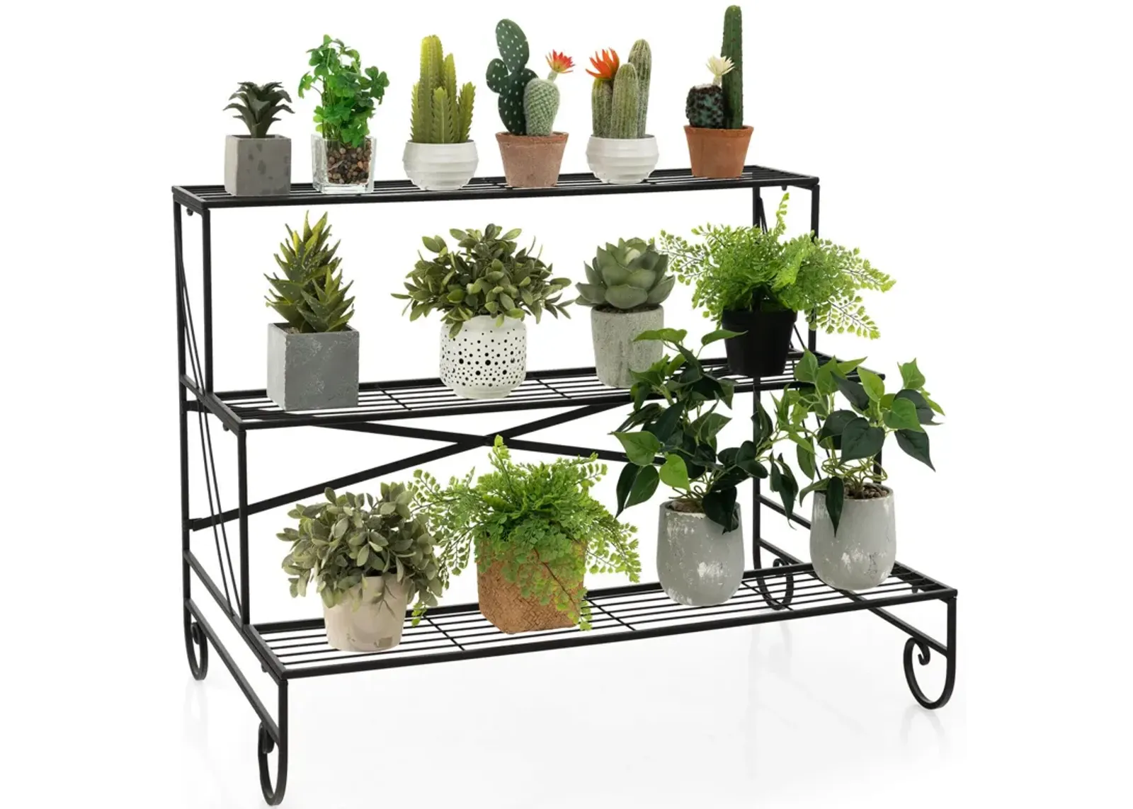 3-Tier Mental Plant Stand with Grid Shelf