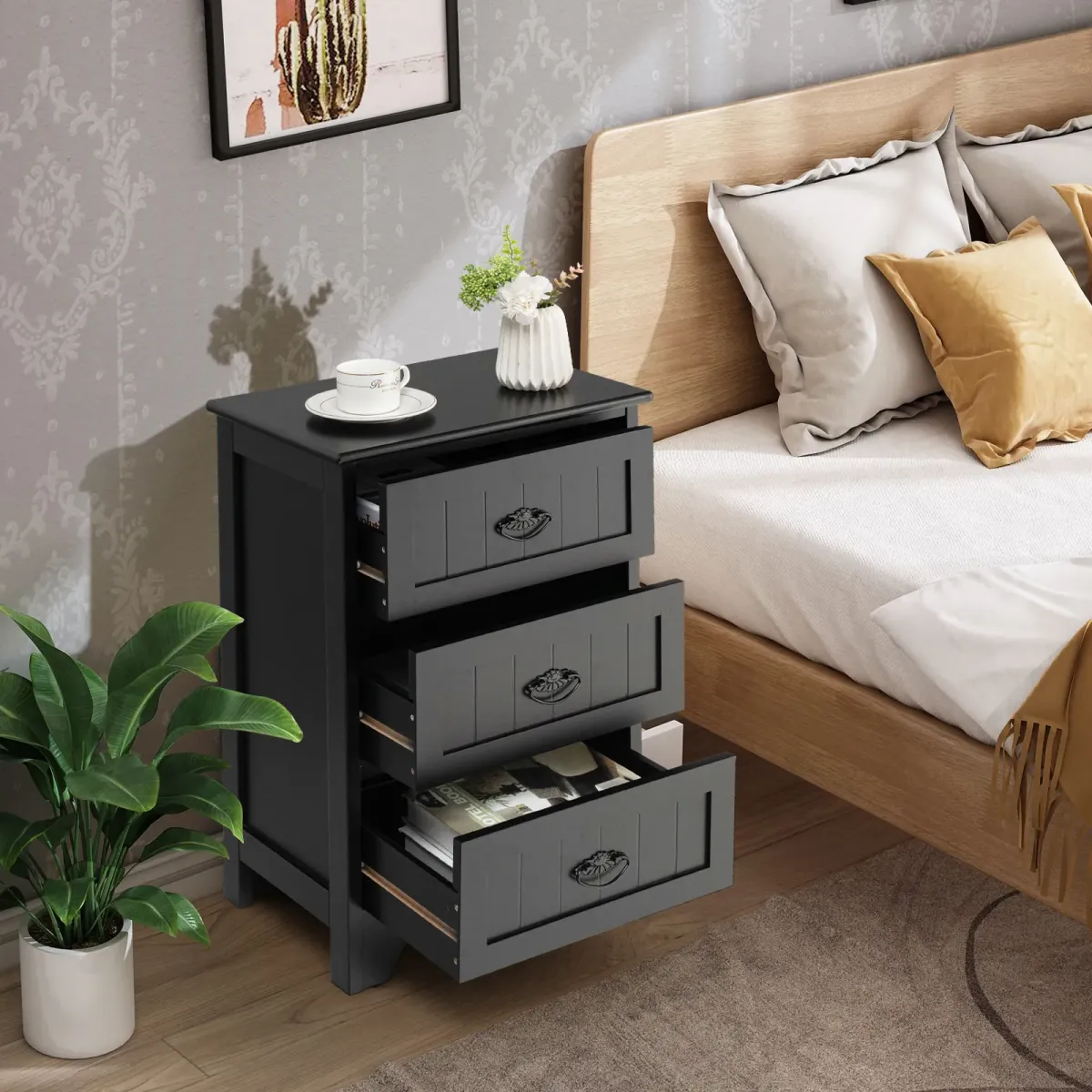 3-Drawer End Storage Wood Side Nightstand