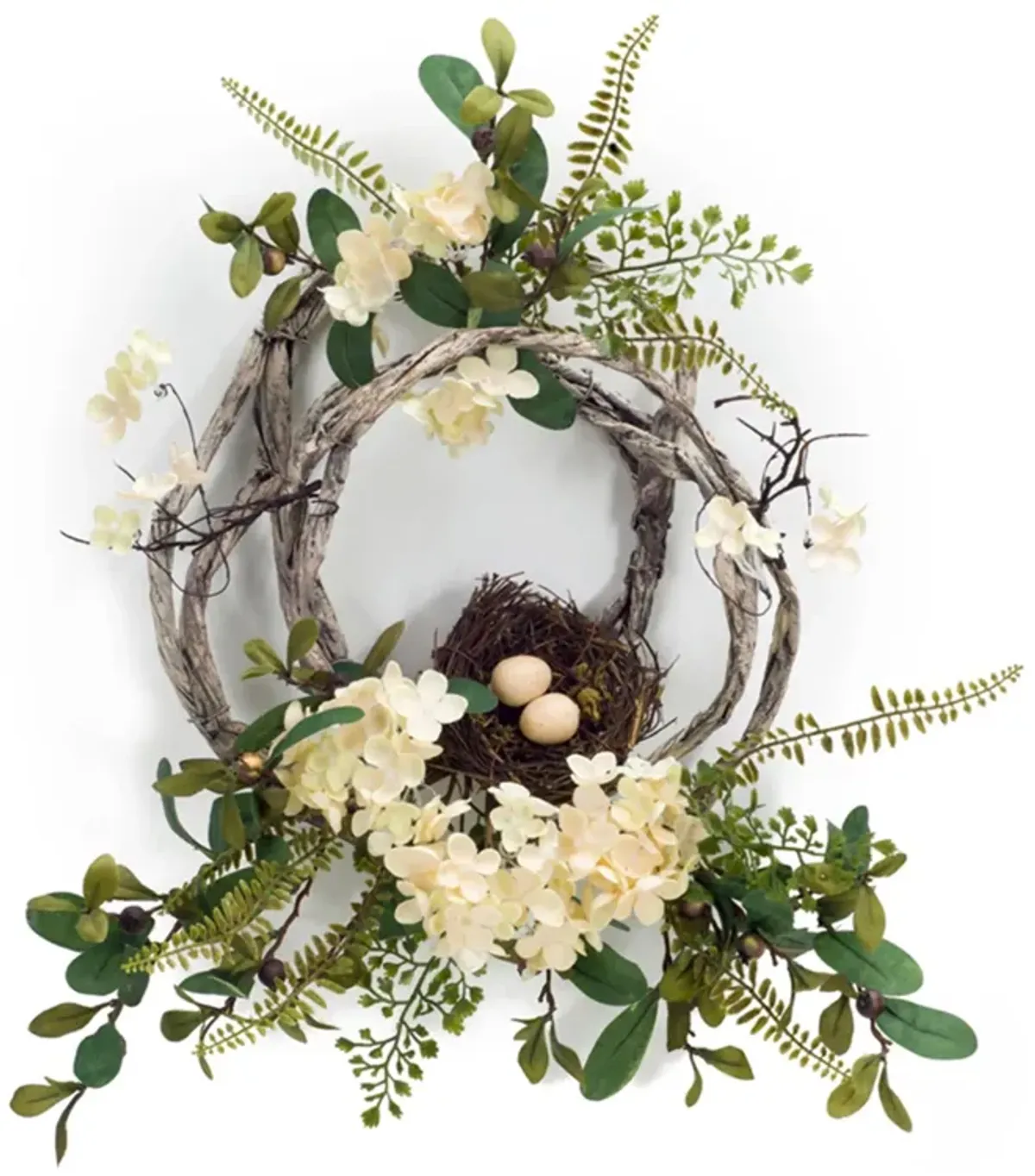 Set of 4 Hydrangea and Bird Nest Wreaths – Charming Floral and Nature-Inspired Décor for Home and Door