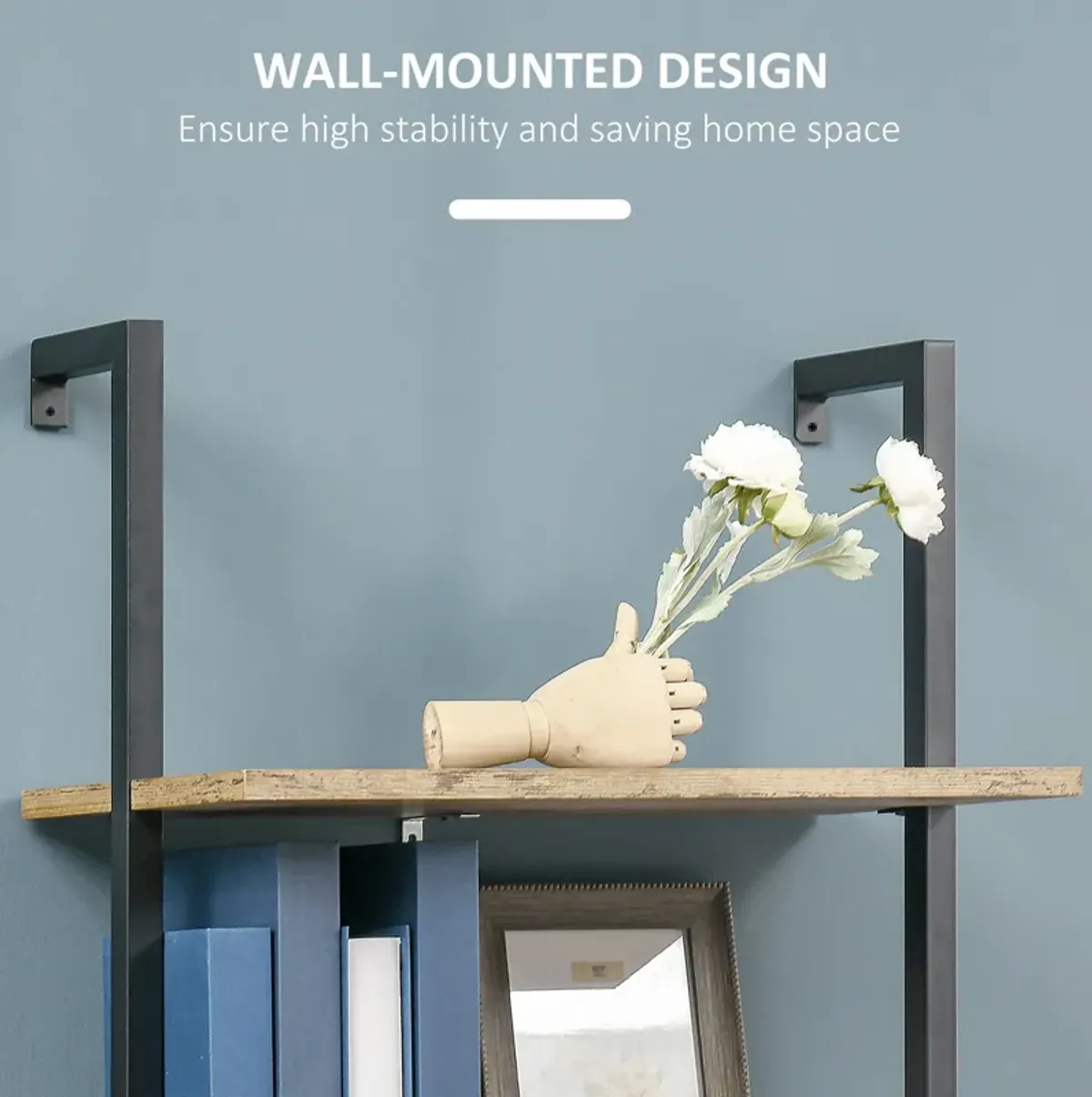 Brown Industrial Shelving: 5-Tier Wall Mount Ladder Shelf