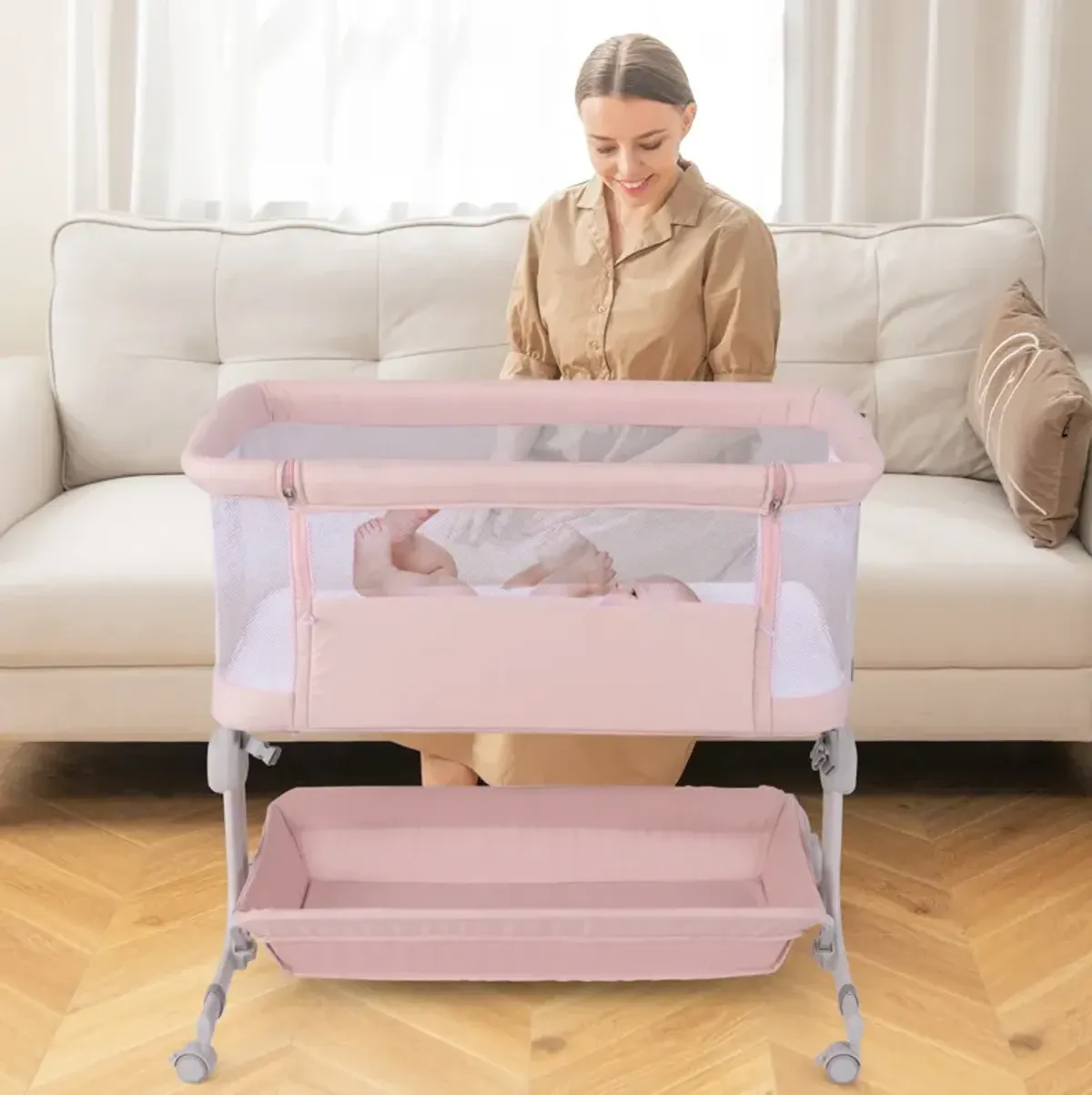 Baby Bassinet Bedside Sleeper with 6-Level Adjustable Height