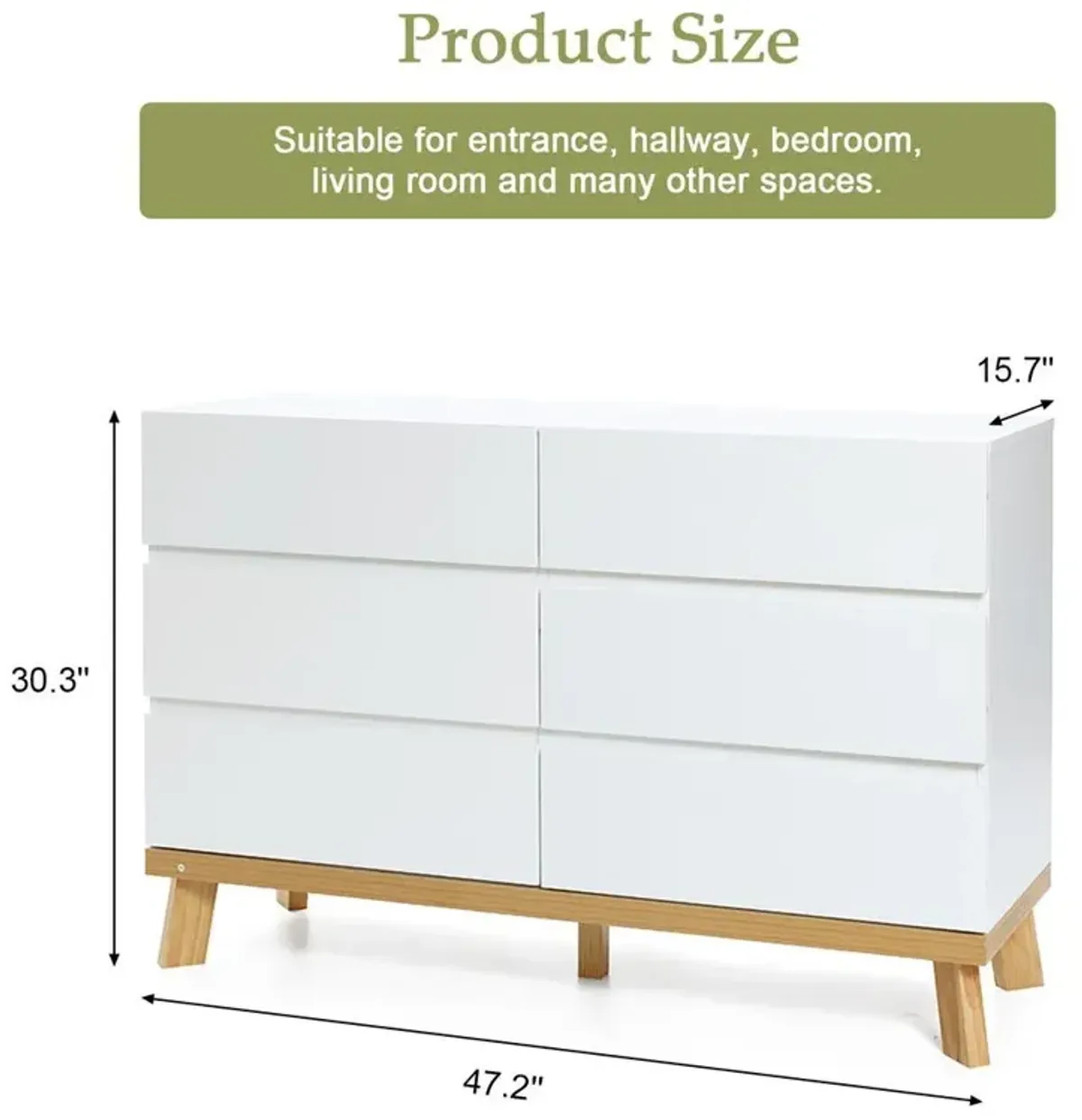 LuxenHome Modern White Wood 6-Drawer Dresser