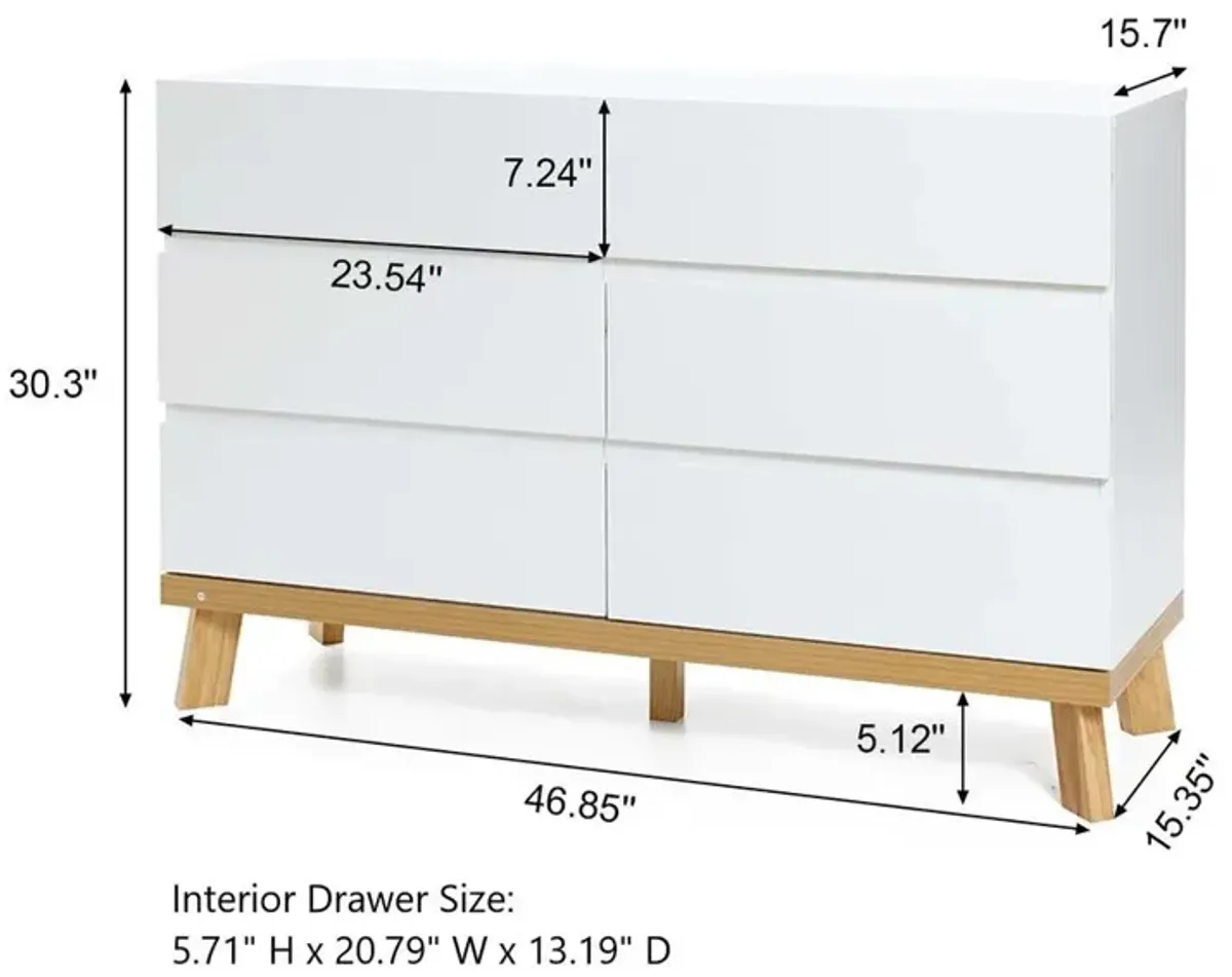 LuxenHome Modern White Wood 6-Drawer Dresser