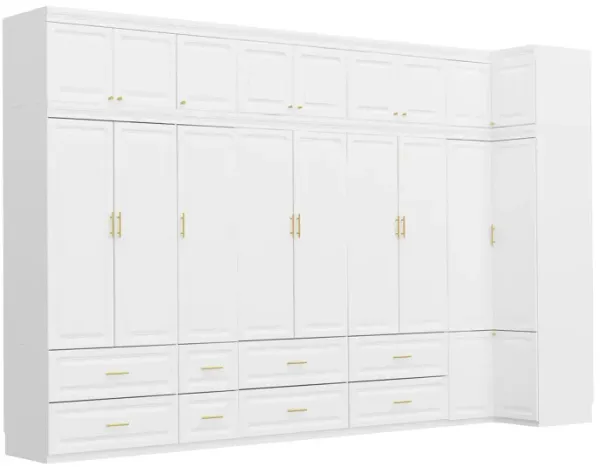 FUFU&GAGA Large Capacity Combined Wardrobe with Embossed Molded Doors, Multi-Functional Hidden Storage for Hanging and Folding Clothes, (144.9 in. W x 20.6 in. D x 93.9 in. H), White