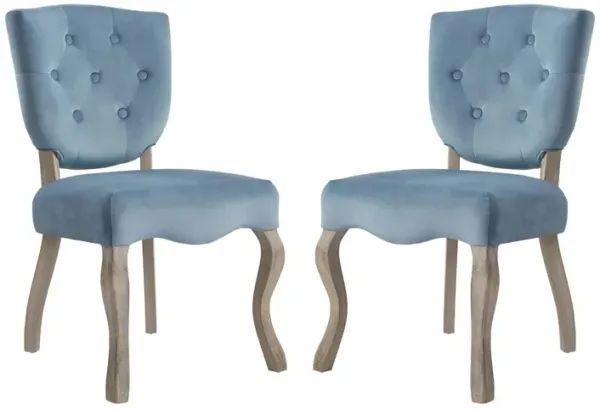 Modway Array French Vintage Tufted Performance Velvet Two Dining Chairs in Sea Blue