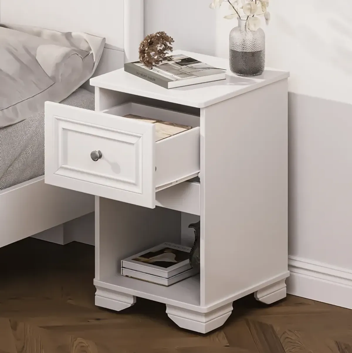 Merax Elegant Design Nightstand with A Drawer and Open Shelf