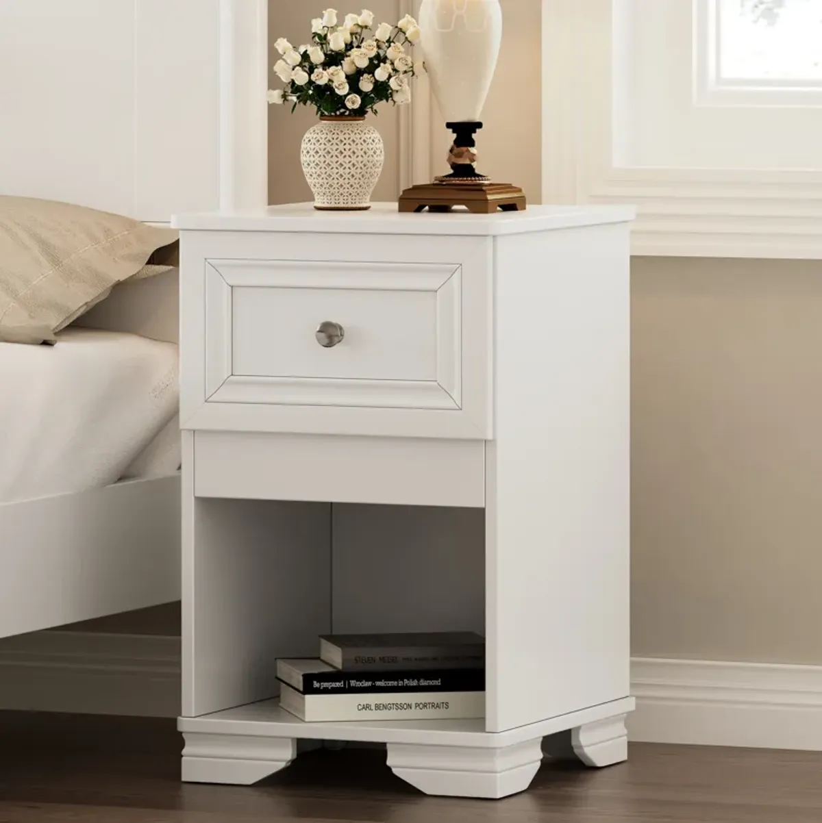 Merax Elegant Design Nightstand with A Drawer and Open Shelf