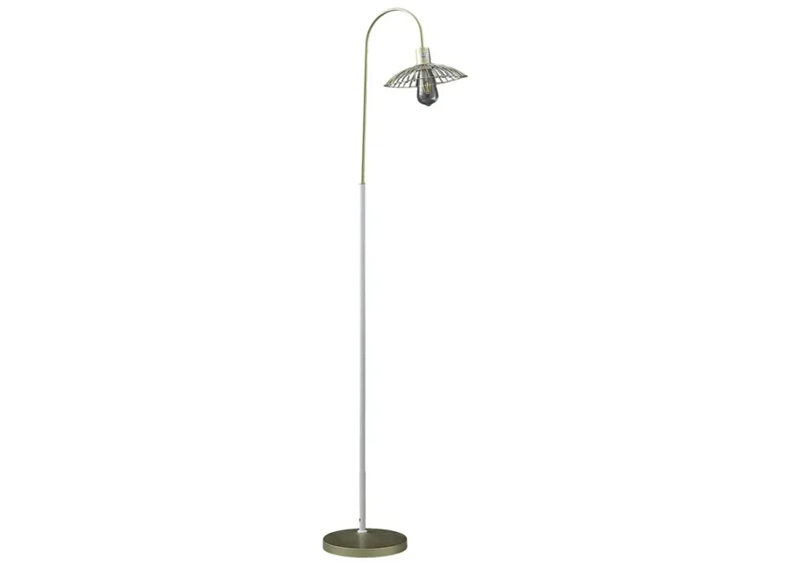 64.25" In Industrial Farm Pendant Cage Satin Matte Gold/White Metal Floor Lamp