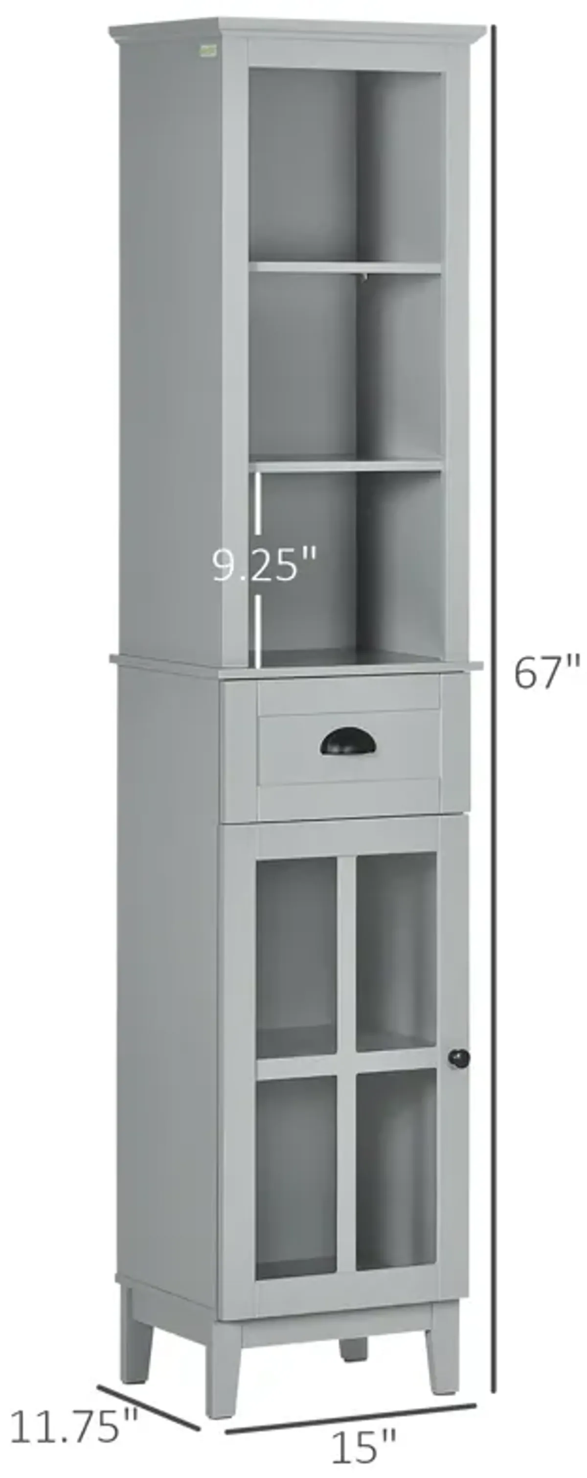 Gray Bathroom Storage: 67" Tall Linen Tower Cabinet with Glass Door