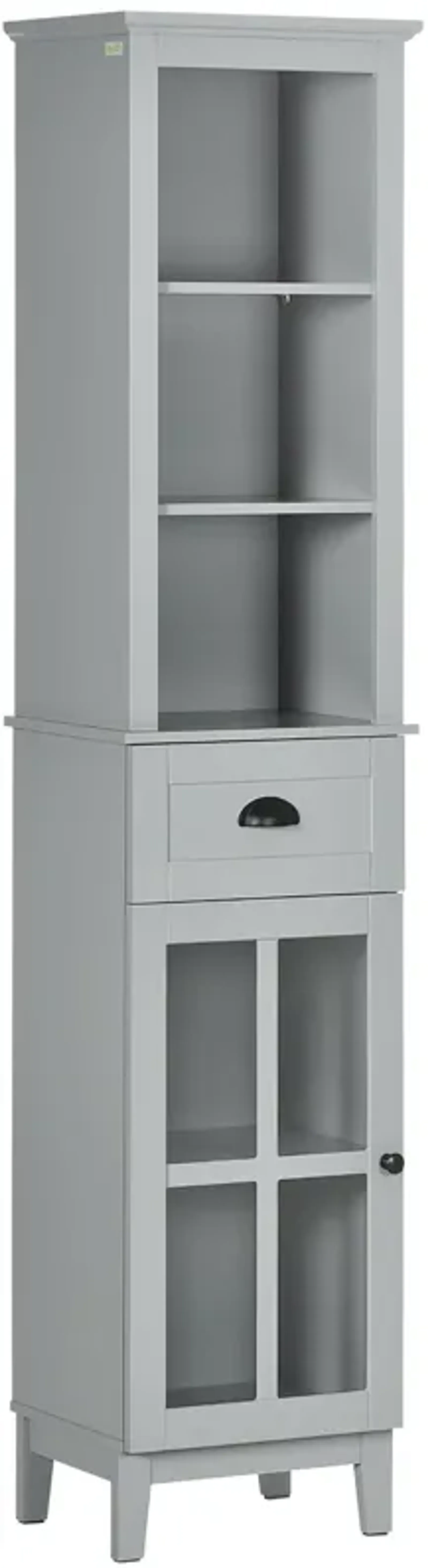 Gray Bathroom Storage: 67" Tall Linen Tower Cabinet with Glass Door