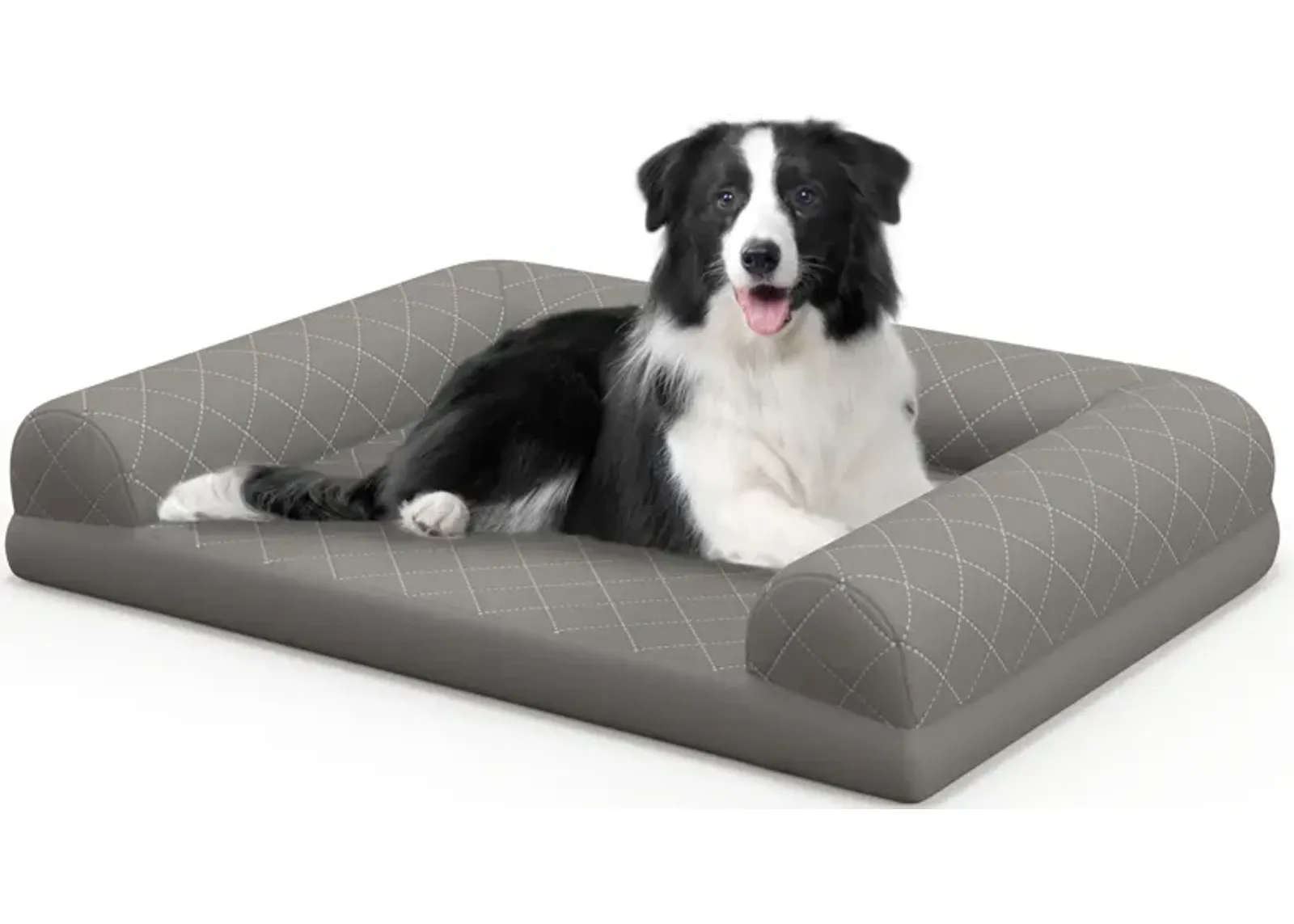 Egg-Foam Dog Crate Bed with 3-Side Bolster and Removable Washable Bed Cover