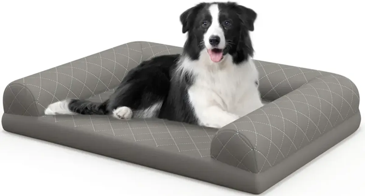 Egg-Foam Dog Crate Bed with 3-Side Bolster and Removable Washable Bed Cover