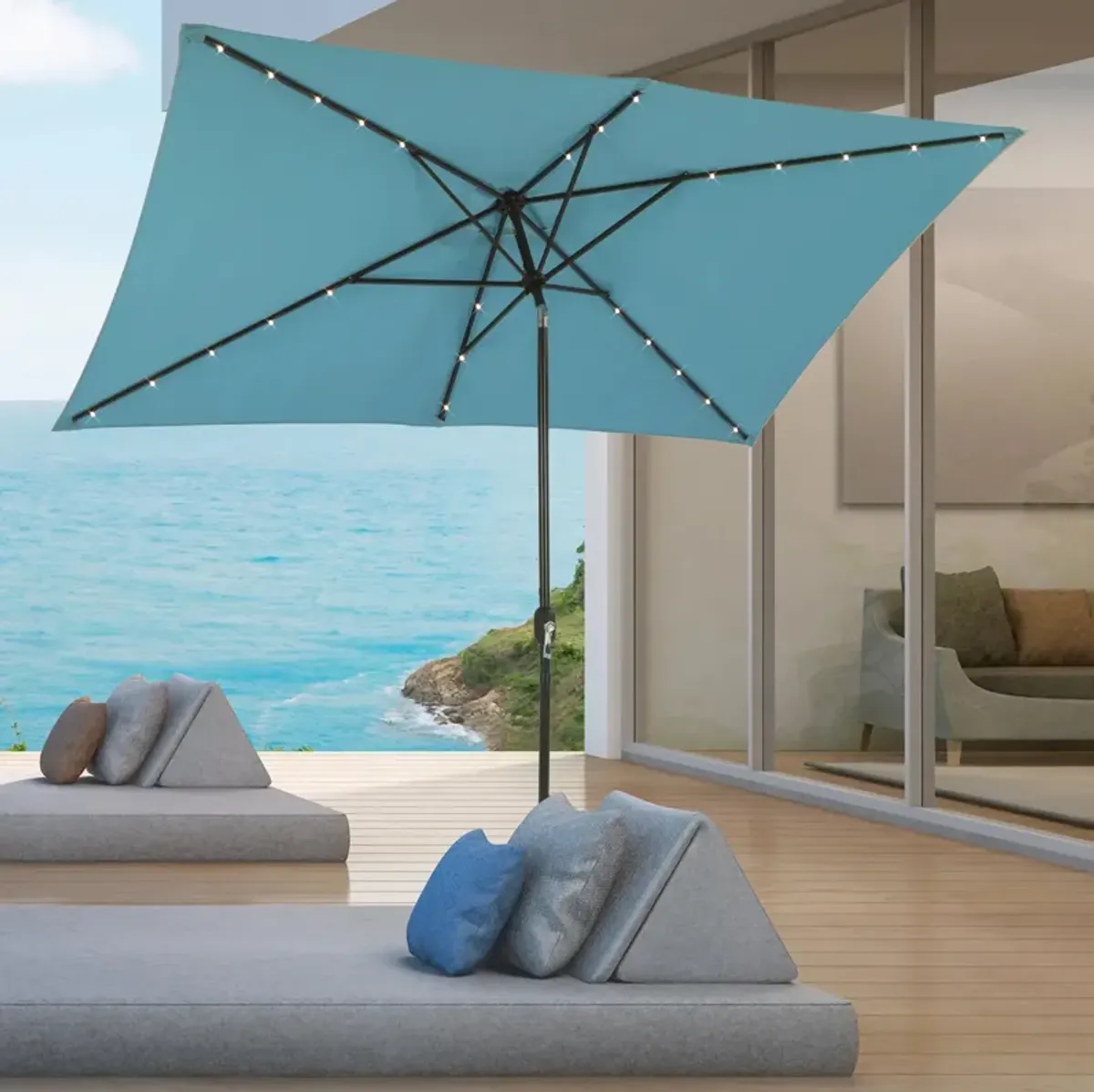 MONDAWE 10ft Rectangular Solar LED Market Patio Umbrella