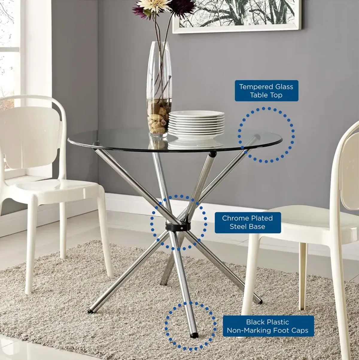 Modway - Baton Round Dining Table Clear