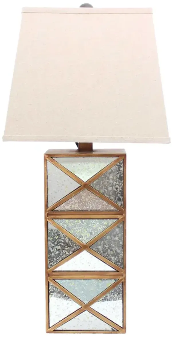 Hivvago 28" Distressed Gold And Silver Metal Bedside Lamp With Beige Shade