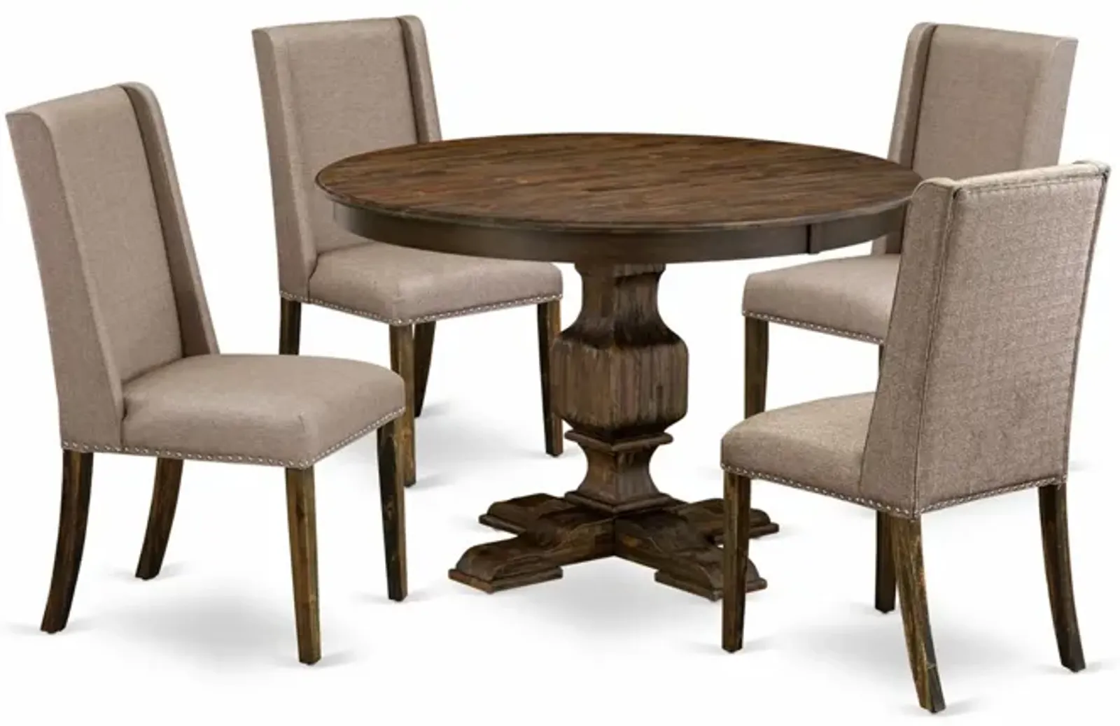 East West Furniture F3FL5-716 5Pc Dining Set - Round Table and 4 Parson Chairs - Distressed Jacobean Color