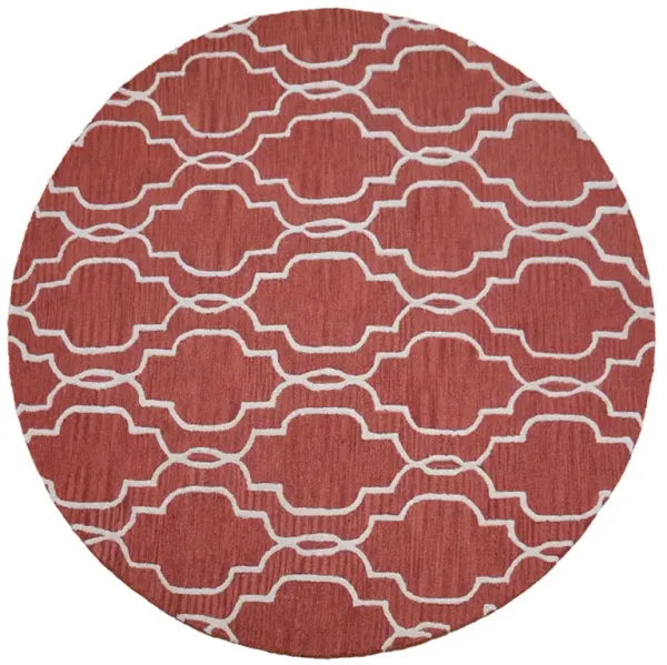 RUGSOTIC CARPETS HAND TUFTED WOOL ECO-FRIENDLY AREA RUGS  - 8'x8', Round Shape, Red & Beige, Geometric Modern Design, High Pile Thick Handmade Area Rugs for Living Room, Bed Room (K09014)