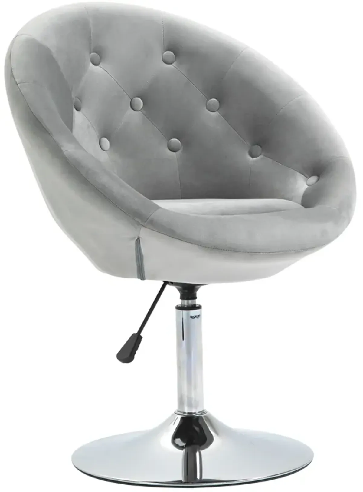 HOMCOM Modern Makeup Vanity Chair Round Tufted Swivel Accent Chair with Chrome Frame Height Adjustable for Living Room, Bedroom Grey