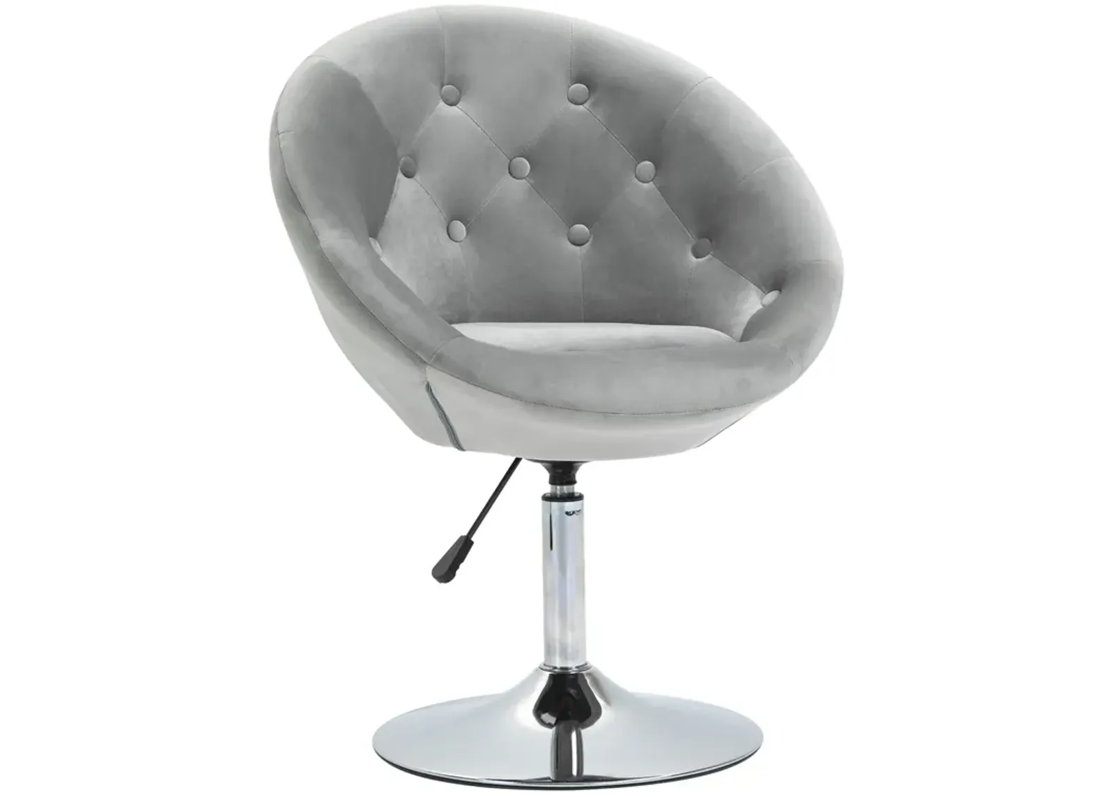 HOMCOM Modern Makeup Vanity Chair Round Tufted Swivel Accent Chair with Chrome Frame Height Adjustable for Living Room, Bedroom Grey