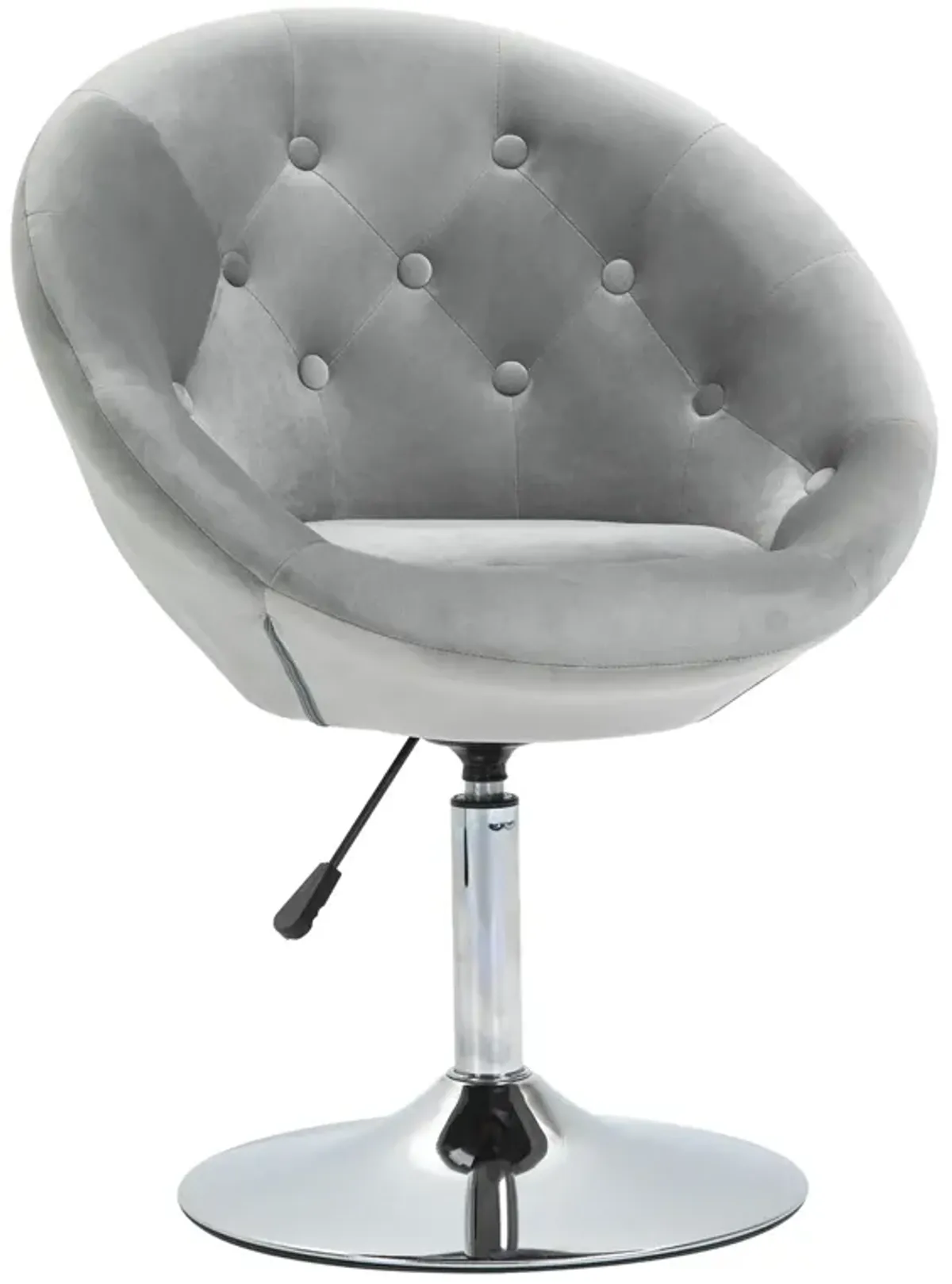 HOMCOM Modern Makeup Vanity Chair Round Tufted Swivel Accent Chair with Chrome Frame Height Adjustable for Living Room, Bedroom Grey