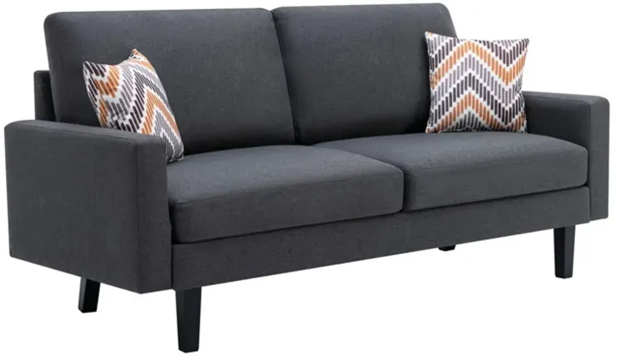 Gala 2pc Sofa and Chair Set, Slate Gray Fabric, 2 Pillows, Black Wood Frame-Benzara