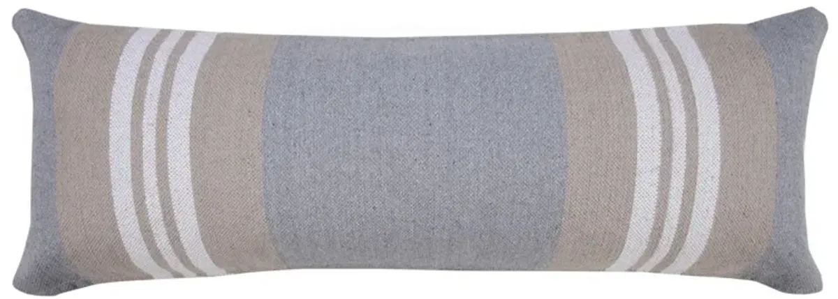 36" Gray and Beige Double Striped Lumbar Throw Pillow